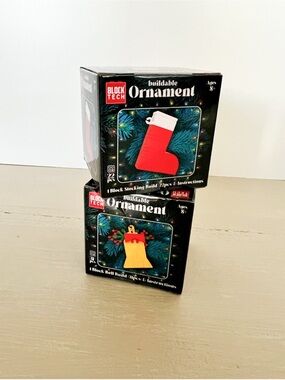 NIB Block Tech Buildable Christmas Ornament Set of 2 Stocking Bell Holiday Decor